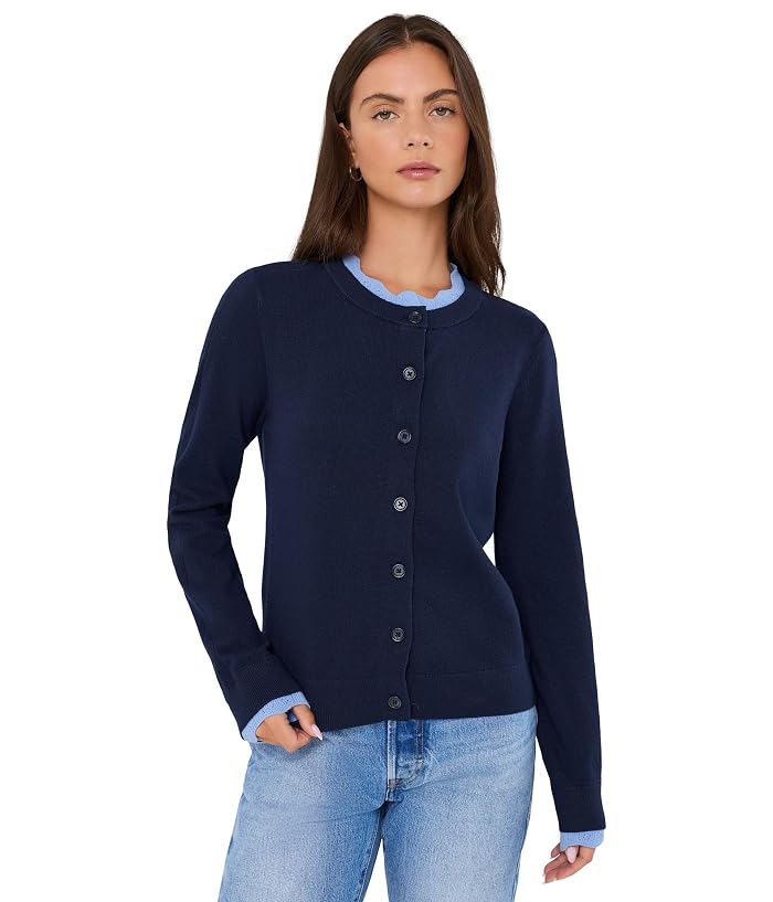 CeCe Long Sleeve Crew Neck Cardigan with Lace Trim
