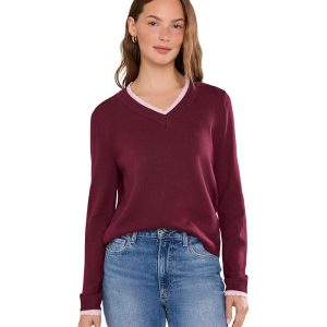 CeCe Layered Scallop Trim Long Sleeve V-Neck