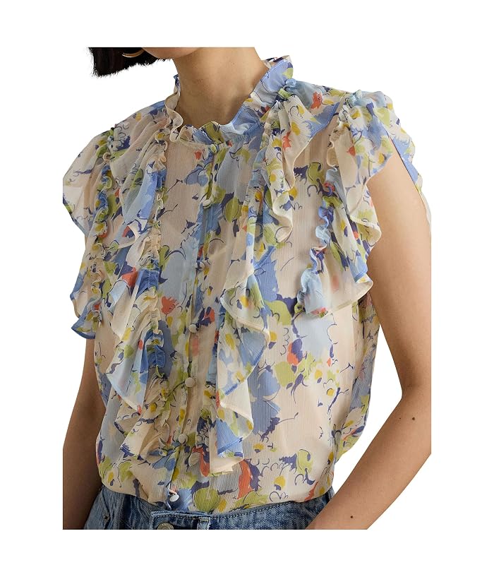 Lauren Ralph Lauren Floral Ruffle-Trim Georgette Shirt - Image 4