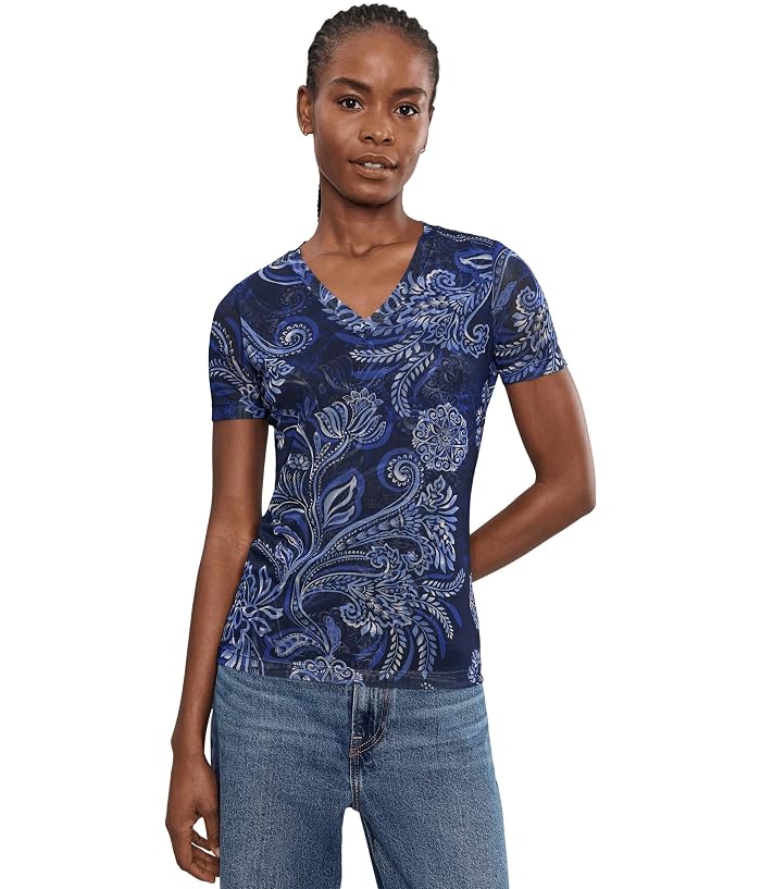 Johnny Was Short Sleeve Mesh V-neck Tee - Miko