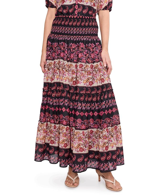 CeCe Tiered Smocked Waist Midi Skirt
