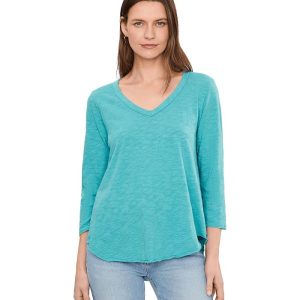 Mod-o-doc 3/4 Sleeve V-Neck Tee with Curved Hem