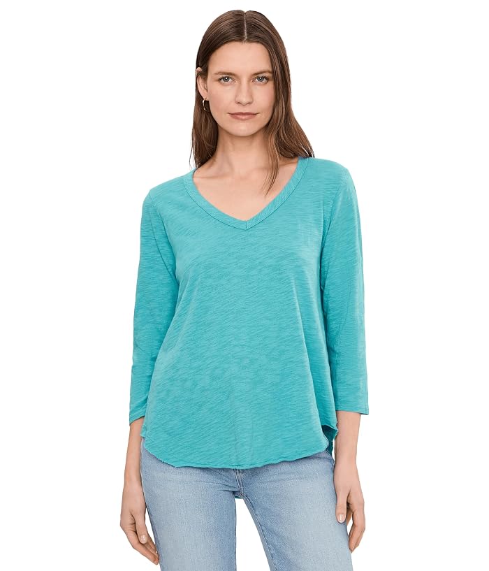 Mod-o-doc 3/4 Sleeve V-Neck Tee with Curved Hem