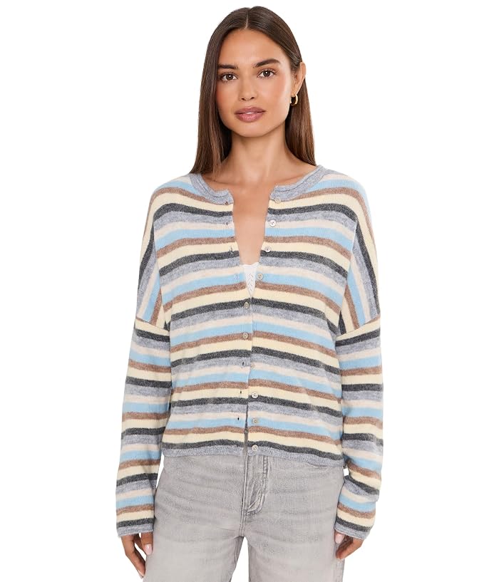 CeCe Multi Striped Rollneck Cardigan