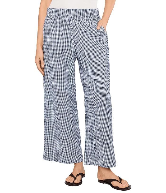 Eileen Fisher Organic Cotton Pucker Check Ankle Wide Pants