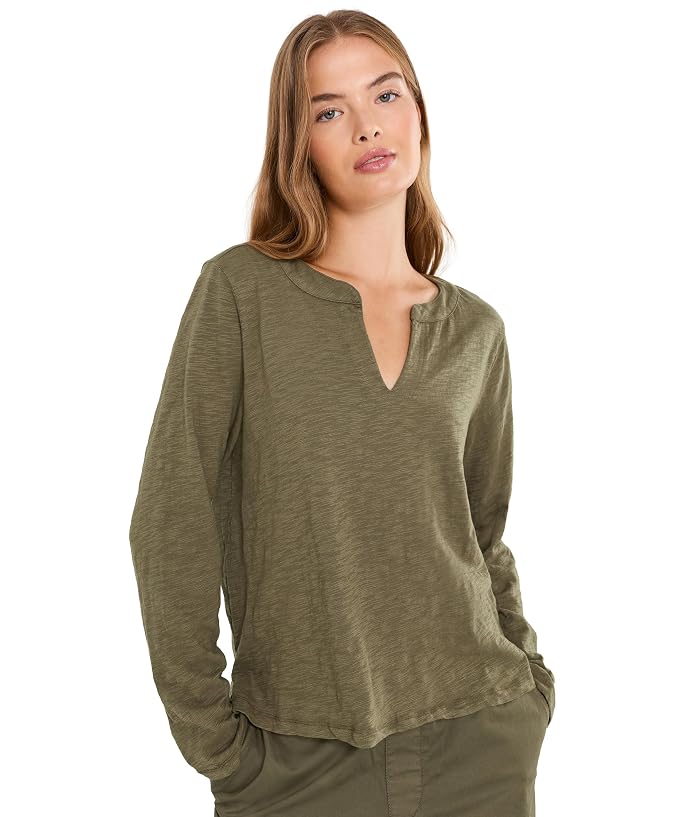 Mod-o-doc Long Sleeve Mandarin Split Neck Top