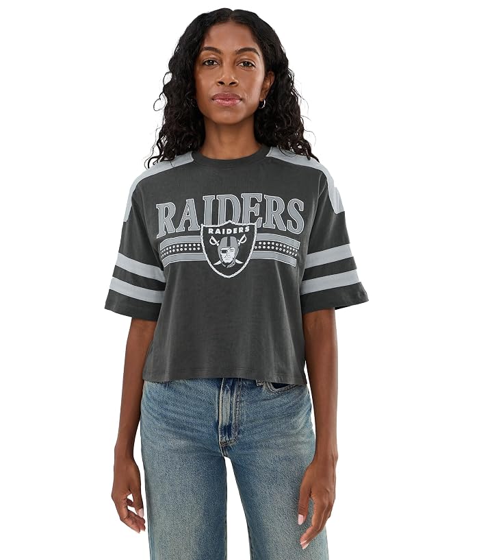 Junk Food Clothing NFL Las Vegas Raiders Bling Striped Crop Tee
