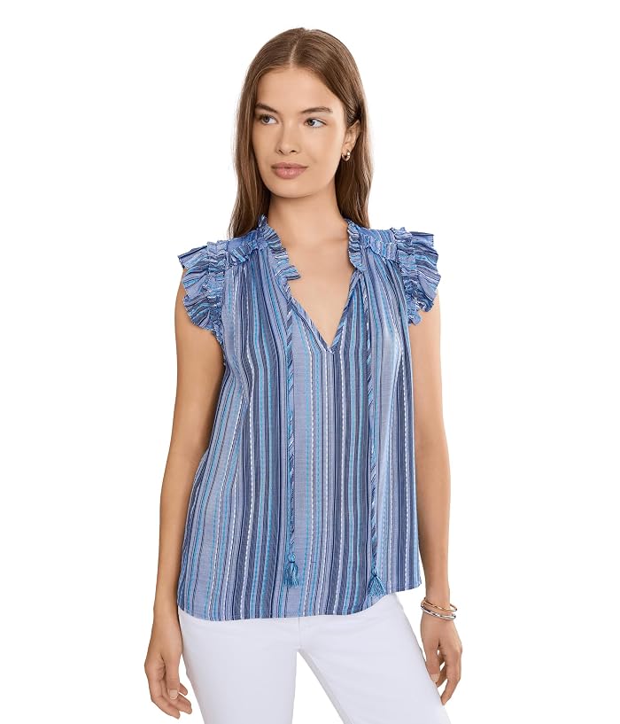 Liverpool Los Angeles Petite Flutter Sleeve Ruffled Woven Top