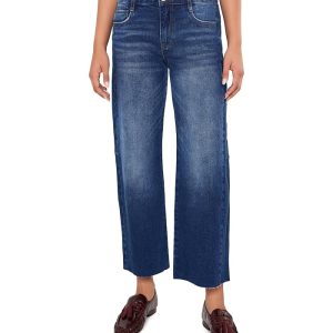 KUT from the Kloth Petite Meg High-Rise Wide Leg Side Panel Raw Hem in Curator