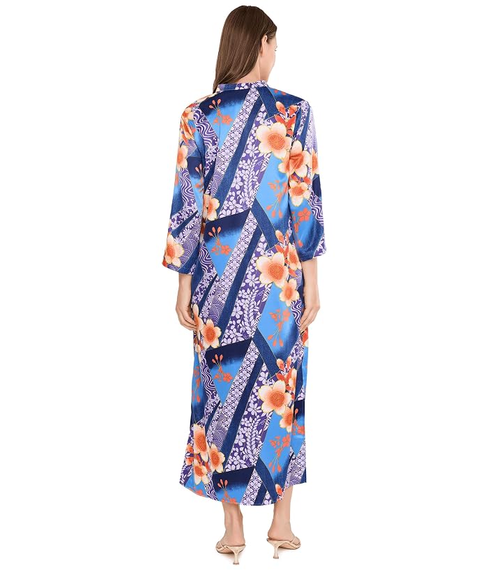 N by Natori Magnolia Printed Satin Mandarin Caftan - Image 4