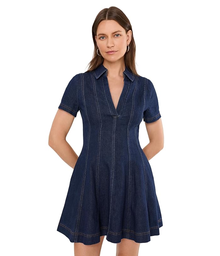 Avec Les Filles Denim Short Sleeve Mini Shirtdress