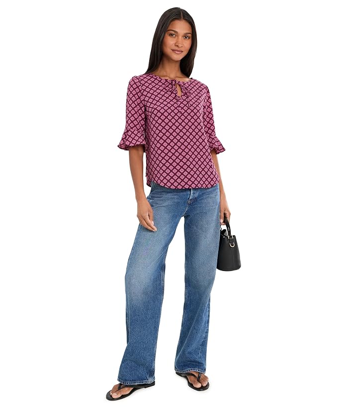 CeCe Split Tie Neck Top with Ruffle Cuff 3/4 Sleeve - Image 2