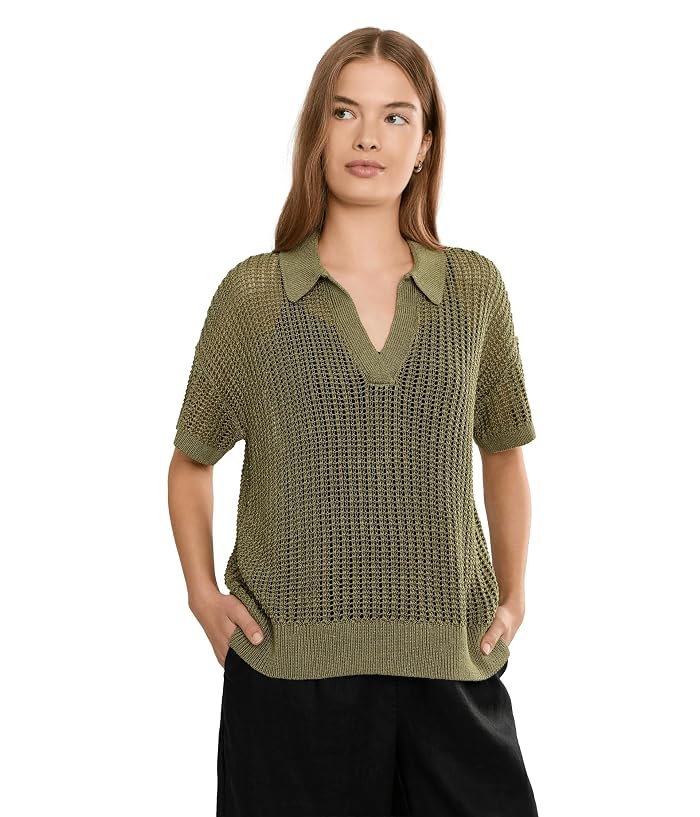 Lauren Ralph Lauren Petite Linen-Blend Mesh Short Sleeve Sweater
