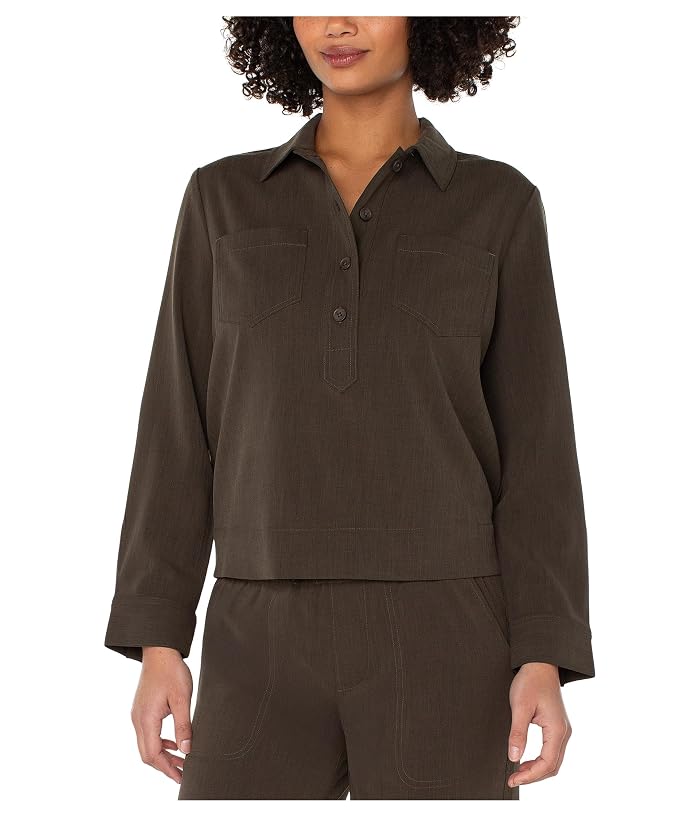 Liverpool Los Angeles Popover Long Sleeve Shirt With Elastic At Waist - Image 4