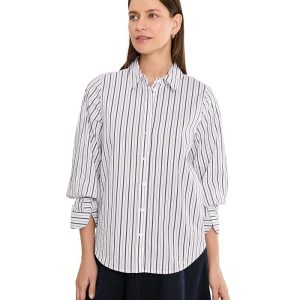 Liverpool Los Angeles Adjustable Sleeve Button Front Woven Top