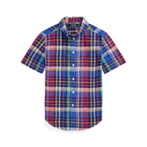 Polo Ralph Lauren Kids Plaid Linen Short Sleeve Shirt (Big Kid)