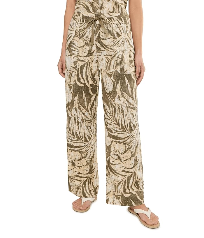 Lauren Ralph Lauren Petite Palm-Frond-Print Linen Wide-Leg Pants