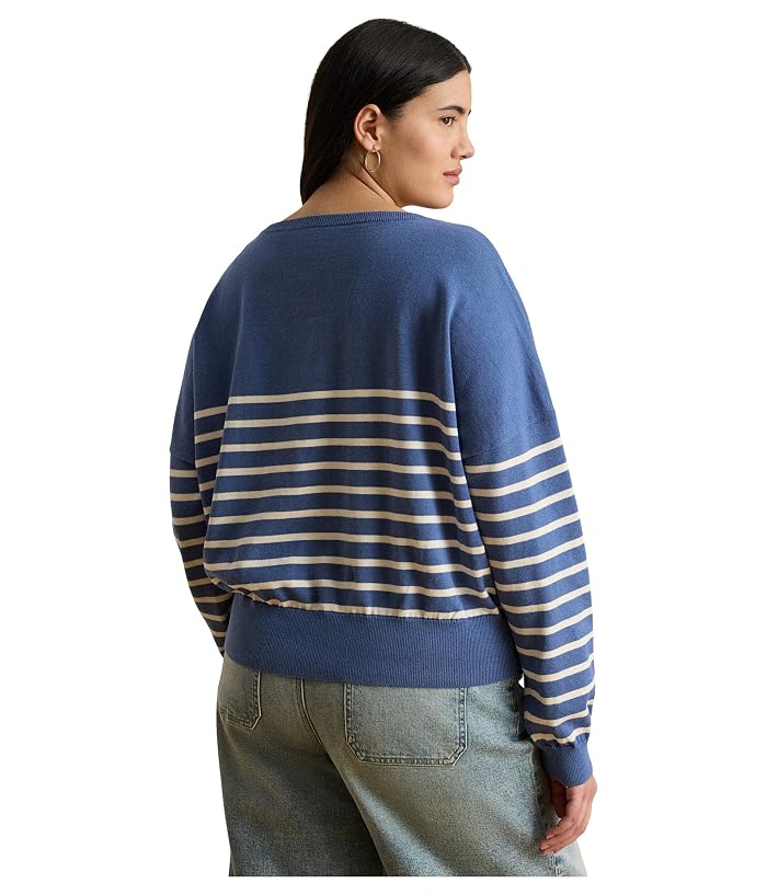 Lauren Ralph Lauren Plus Size Logo Striped Cotton Boatneck Sweater - Image 3