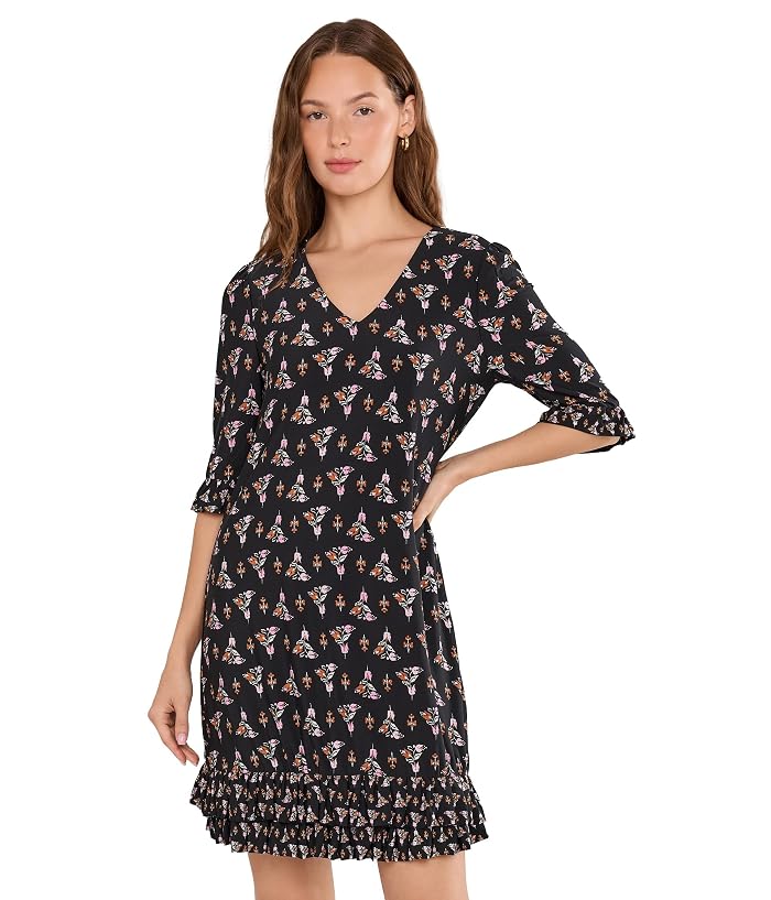 CeCe V-Neck Knit Dress with Ruffle Hem