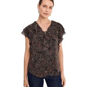 Lauren Ralph Lauren Paisley Ruffle-Trim Georgette Blouse