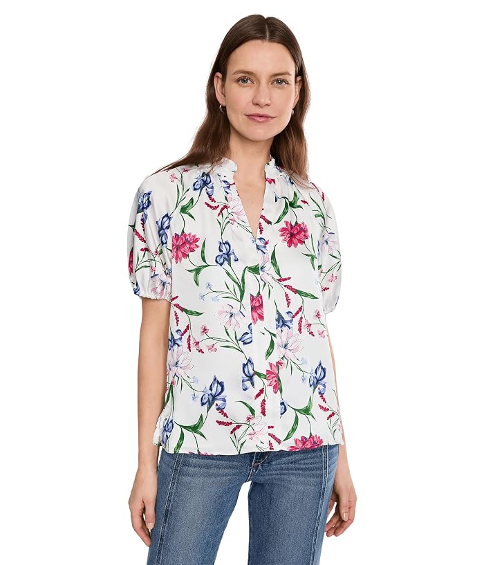 CeCe Ruffle Neck Raglan Seam Split Neck Top