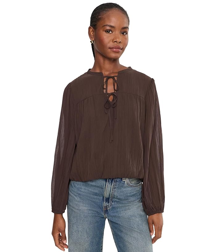 Vince Camuto Long Sleeve Bubble Hem with Split-Neck and Two Ties