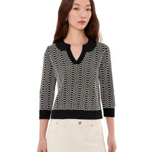 NIC+ZOE Lace Trim Geo Stitch Sweater