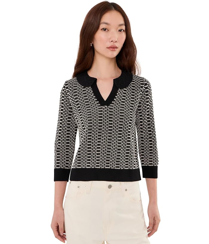NIC+ZOE Lace Trim Geo Stitch Sweater