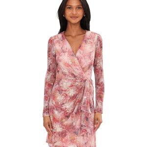 Adrianna Papell Printed Metallic Crinkle Dress