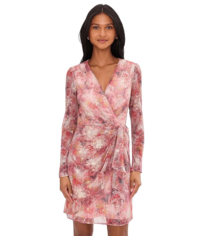 Adrianna Papell Printed Metallic Crinkle Dress