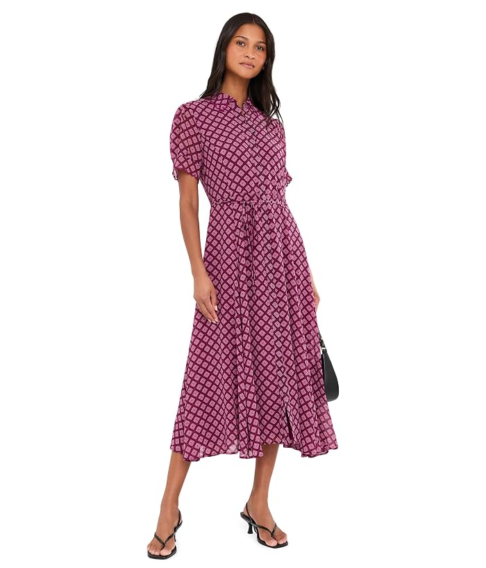 CeCe Short Sleeve Scallop Midi Dress with Tie - Image 2