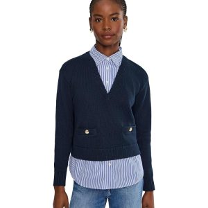Lauren Ralph Lauren Layered Button-Trim Cotton Sweater