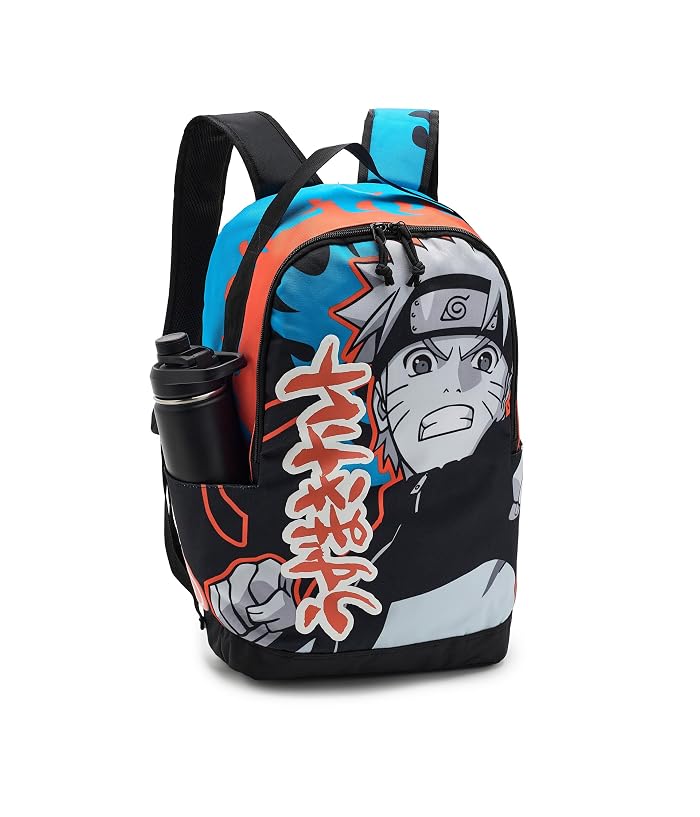 BIOWORLD Kids Naruto Placed Print Backpack with Blue and Orange Accents Flames with Puff Print Kanji - Image 3