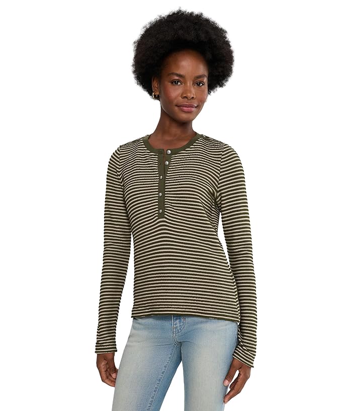 Liverpool Los Angeles Long Sleeve Knit Henley Top with Sweater Trim