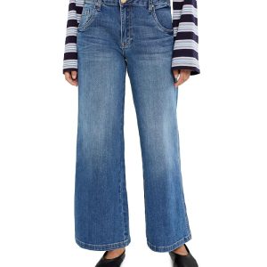 KUT from the Kloth Petite Jeans High-Rise Wide Leg Dip Scoop Pockets in Incandscent