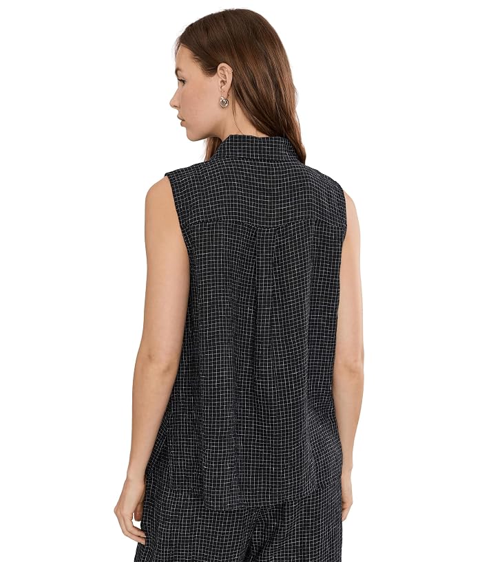 Eileen Fisher Puckered Organic Linen Grid Classic Collar Shirt - Image 4