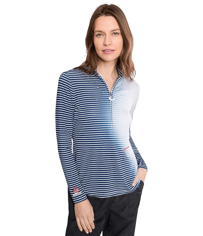 Jamie Sadock Sunsense Gradient Stripe Mock Neck 1/4 Zip Long Sleeve Top