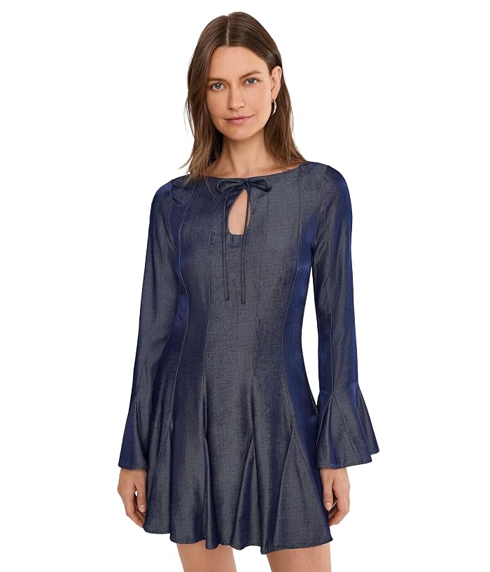 Avec Les Filles Long Sleeve Tie Neck Mini Dress