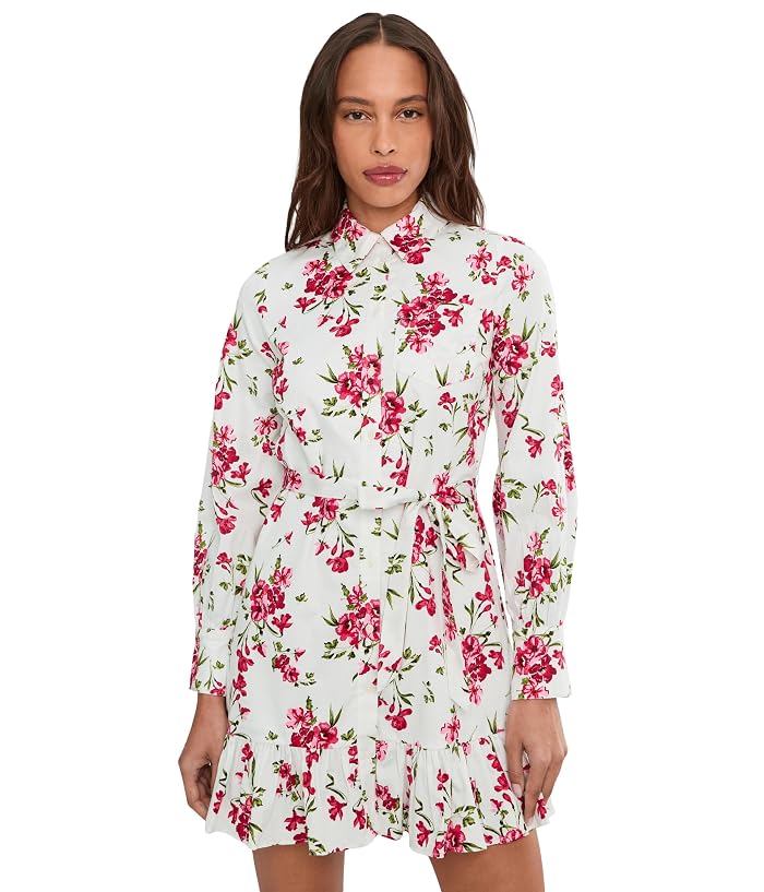CeCe Collared Button Down Long Sleeve Ruffle Mini Dress