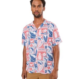 Vineyard Vines Waikiki Woodblock Seabreeze Linen Rayon Short Sleeve Cabana Shirt