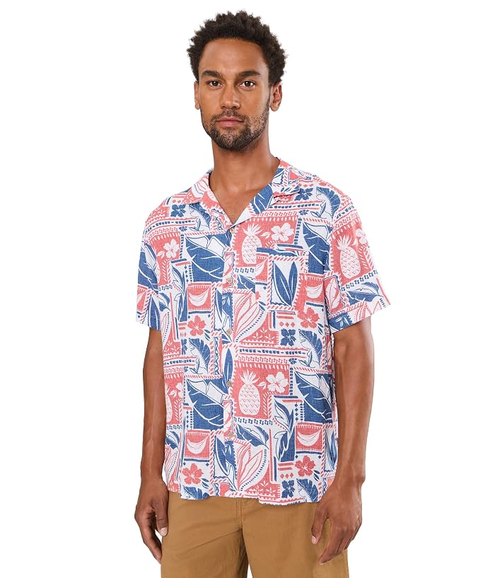 Vineyard Vines Waikiki Woodblock Seabreeze Linen Rayon Short Sleeve Cabana Shirt