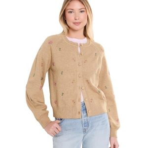 CeCe Beaded Embroidered Cardigan with Self Covered Buttons
