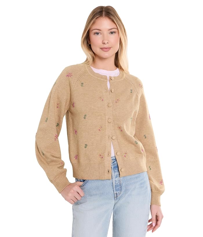CeCe Beaded Embroidered Cardigan with Self Covered Buttons
