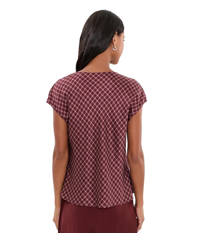 Vince Ombre Plaid On Cowl Neck Cap Sleeve Blouse - Image 3