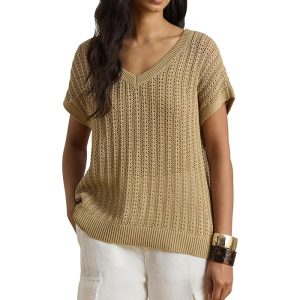 Lauren Ralph Lauren Petite Cotton-Blend Mesh Short Sleeve Sweater