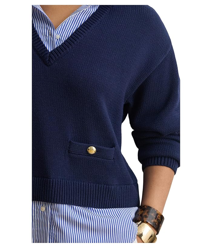Lauren Ralph Lauren Plus Size Layered Button-Trim Cotton Sweater - Image 4