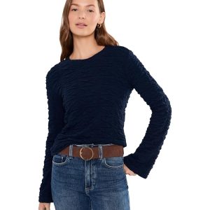 Liverpool Los Angeles Long Flare Sleeve Crew Neck Knit Top