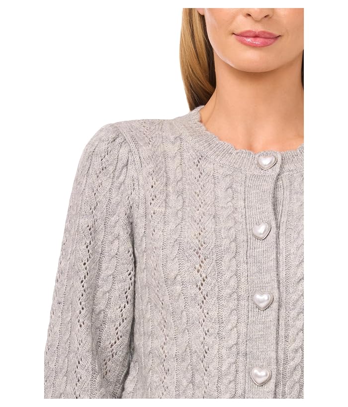 CeCe Heart Button Pointelle Cardigan - Image 3