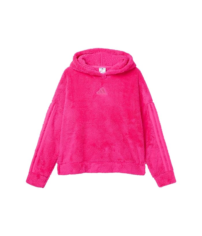 adidas Kids 3-Stripes Sherpa Hooded Pullover (Big Kid) - Image 2