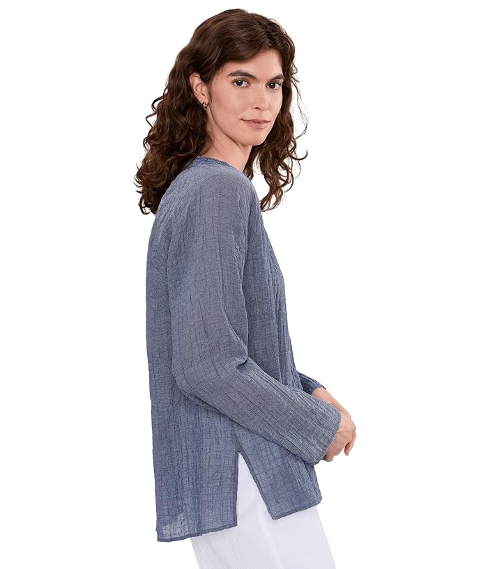 Eileen Fisher Cotton Microstripe Pucker Raglan Sleeve Top - Image 3